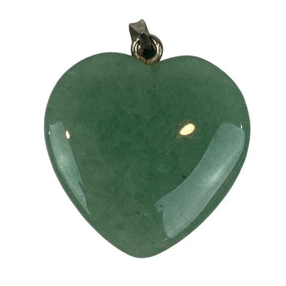 Green Aventurine Heart Pendant With Silver Flower Accent - Picture 4 of 6